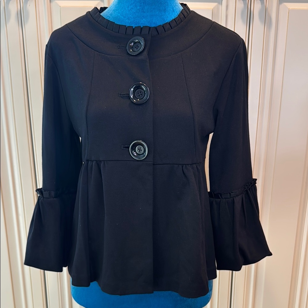Elle Black Button down Women's Peplum Bell Sleeve Jacket -Size Small